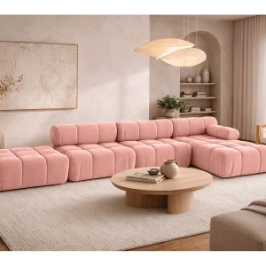 Hoekbank L-vorm XL, stof velours Salvador, Roze, Rechts, Selia L XL