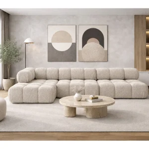 Hoekbank modulair L-vorm, bouclé stof Abriamo, beige, links, Selia