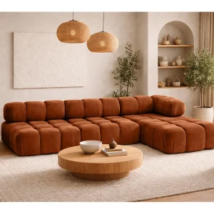 Hoekbank modulair L-vorm, veloursstof Salvador, bruin, rechts, Selia