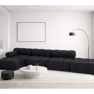 Hoekbank L-vorm XL, stof bouclé Abriamo, Grafiet, Links, Selia L XL