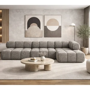 Hoekbank modulair L-vorm, bouclé stof Abriamo, bruin, rechts, Selia