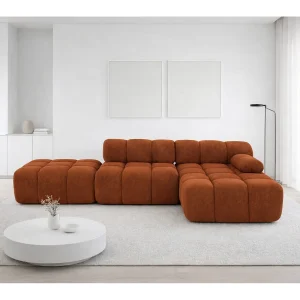 Hoekbank modulair met hocker, bank in L-vorm, veloursstof Salvador, bruin, rechts, Selia