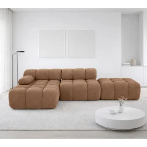 Hoekbank modulair met hocker, bank in L-vorm, veloursstof Salvador, donkerbeige, links, Selia