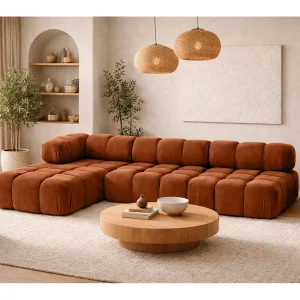 Hoekbank modulair L-vorm, veloursstof Salvador, bruin, links, Selia