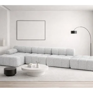 Hoekbank L-vorm XL, stof bouclé Abriamo, Lichtgrijs, Links, Selia L XL