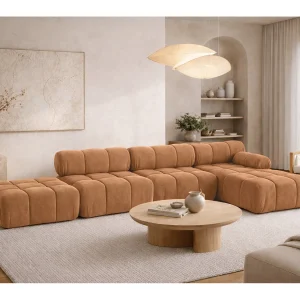 Hoekbank L-vorm XL, stof velours Salvador, Donkerbeige, Rechts, Selia L XL