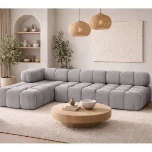 Hoekbank modulair L-vorm, veloursstof Salvador, grijs, links, Selia