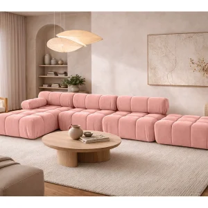 Hoekbank L-vorm XL, stof velours Salvador, Roze, Links, Selia L XL