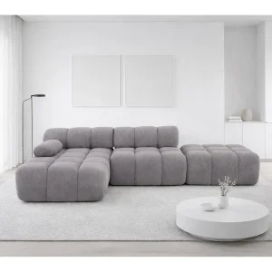 Hoekbank modulair met hocker, bank in L-vorm, veloursstof Salvador, grijs, links, Selia