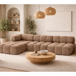 Hoekbank modulair L-vorm, veloursstof Salvador, donkerbeige, links, Selia
