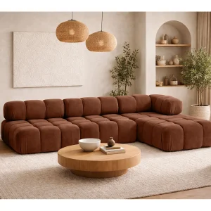 Hoekbank modulair L-vorm, veloursstof Salvador, donkerbruin, rechts, Selia