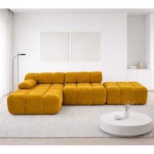 Hoekbank modulair met hocker, bank in L-vorm, veloursstof Salvador, geel, links, Selia