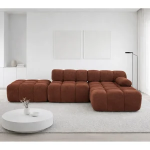 Hoekbank modulair met hocker, bank in L-vorm, veloursstof Salvador, donkerbruin, rechts, Selia