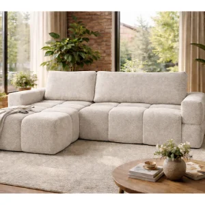 Hoekbank MODENA omkeerbaar en uitschuifbaar met opbergruimte – grote bank, extra bed, modern design, grijze stof, comfortabel voor het hele gezin Hoekbank MODENA omkeerbaar en uitschuifbaar met opbergruimte – grote bank, extra bed, modern design, grijze stof, comfortabel voor het hele gezin
