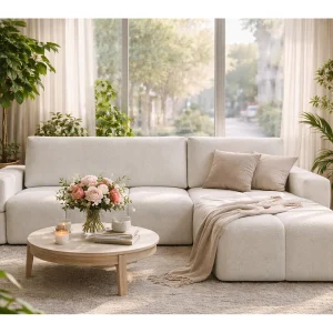 Hoekbank MODENA omkeerbaar en uitschuifbaar met opbergruimte – grote bank, extra bed, modern design, wit stof, comfortabel voor het hele gezin Hoekbank MODENA omkeerbaar en uitschuifbaar met opbergruimte – grote bank, extra bed, modern design, wit stof, comfortabel voor het hele gezin