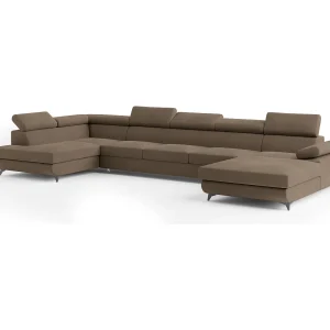 Hoekbank MONTIVA van fluweel met slaapfunctie Beige Hoekbank MONTIVA van fluweel met slaapfunctie Beige