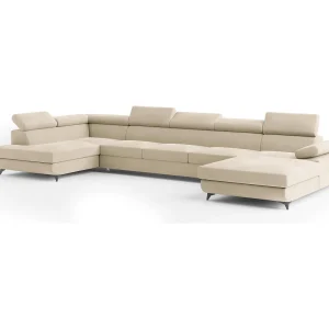 Hoekbank MONTIVA van fluweel met slaapfunctie Creme Hoekbank MONTIVA van fluweel met slaapfunctie Creme