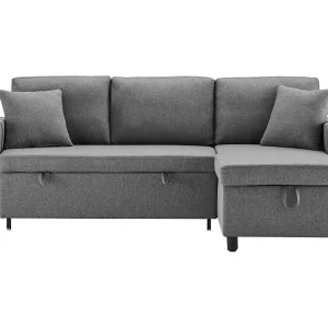 Hoek slaapbank 219.5×142.5×83 cm, omkeerbare chaise longue, opbergkist, zijvakken, linnen, donkergrijs Hoek slaapbank 219.5×142.5×83 cm, omkeerbare chaise longue, opbergkist, zijvakken, linnen, donkergrijs