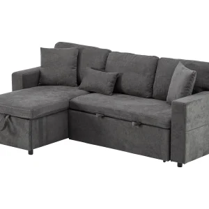 Hoek slaapbank 214x131x87 cm, ingebouwde USB, opbergruimte, wieltjes, Oxford stof, donkergrijs Hoek slaapbank 214x131x87 cm, ingebouwde USB, opbergruimte, wieltjes, Oxford stof, donkergrijs