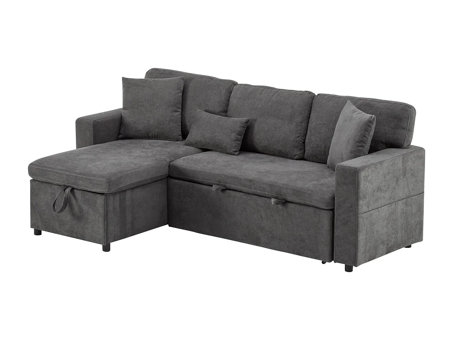 Hoek slaapbank 214x131x87 cm, ingebouwde USB, opbergruimte, wieltjes, Oxford stof, donkergrijs