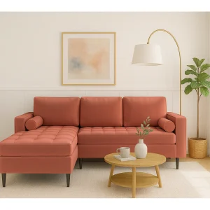 Hoekbank links MONZA met slaapfunctie 246×172 cm –  roze  Monolith 63