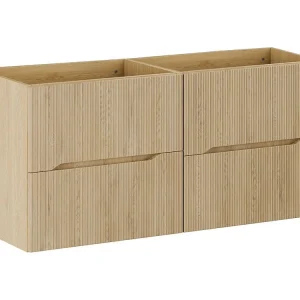 Hangend badkamermeubelset NATURA 120cm: onderkasten 60cm in licht houtlook met verticaal gegroefd Hangend badkamermeubelset NATURA 120cm: onderkasten 60cm in licht houtlook met verticaal gegroefd