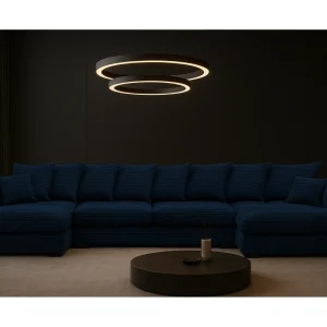 Hoekbank met slaapfunctie en bedstee, U-vormige bank, U-vormige bank Gabon stof Zoom Blauw