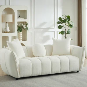Driezitsbank in beige getextureerde stof GONOLON Driezitsbank in beige getextureerde stof GONOLON