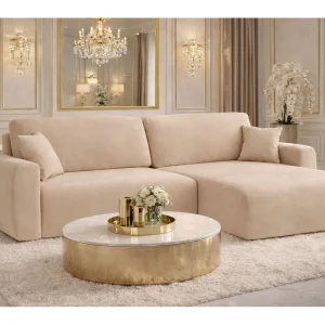 Hoekbank met slaapfunctie en opbergruimte Ariel L, velours, stof Salvador, beige, rechts Hoekbank met slaapfunctie en opbergruimte Ariel L, velours, stof Salvador, beige, rechts