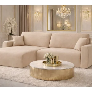 Hoekbank met slaapfunctie en opbergruimte Ariel L, velours, stof Salvador, beige, links Hoekbank met slaapfunctie en opbergruimte Ariel L, velours, stof Salvador, beige, links