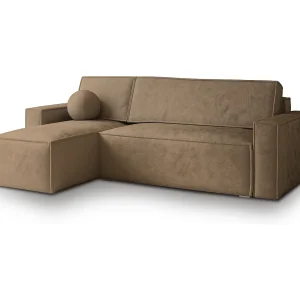 Hoekbank RAVELO van fluweel met slaapfunctie Beige Hoekbank RAVELO van fluweel met slaapfunctie Beige