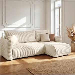 Hoekbank Floti mini, voor de woonkamer, met slaapfunctie, Tilia-stof, beige (03)