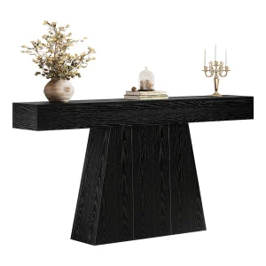 Haltafel, 160 cm, moderne zwarte consoletafel met trapeziumvormige voet voor de woonkamer Haltafel, 160 cm, moderne zwarte consoletafel met trapeziumvormige voet voor de woonkamer