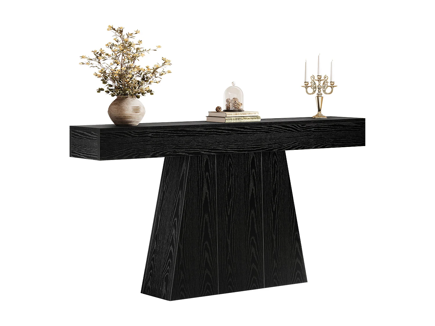 Haltafel, 160 cm, moderne zwarte consoletafel met trapeziumvormige voet voor de woonkamer