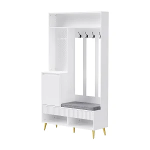 Halmeubelset 100x35x180 cm met lades en opbergdeuren. Gemaakt van wit MDF, geschikt voor woonkamer en hal. Halmeubelset 100x35x180 cm met lades en opbergdeuren. Gemaakt van wit MDF, geschikt voor woonkamer en hal.