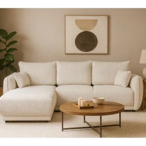 Hoekbank links Loren met slaapfunctie 250x150x90 cm – Stof Bello 5 crème