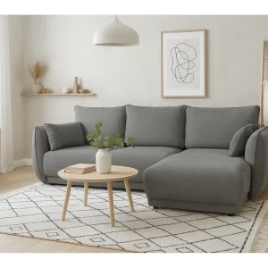 Hoekbank rechts Loren met slaapfunctie 250x150x90 cm – Stof Raven 7 grijs Hoekbank rechts Loren met slaapfunctie 250x150x90 cm – Stof Raven 7 grijs