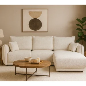 Hoekbank rechts Loren met slaapfunctie 250x150x90 cm – Stof Bello 5 crème Hoekbank rechts Loren met slaapfunctie 250x150x90 cm – Stof Bello 5 crème