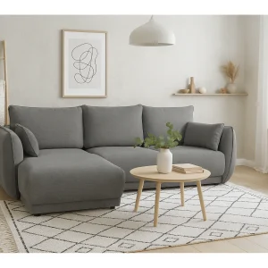 Hoekbank links  Loren met slaapfunctie 250x150x90 cm – Stof Raven 7 grijs