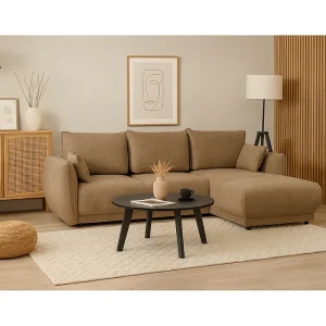 Hoekbank rechts Loren met slaapfunctie 250x150x90 cm – Stof Raven 34 lichtbriun Hoekbank rechts Loren met slaapfunctie 250x150x90 cm – Stof Raven 34 lichtbriun