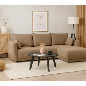Hoekbank rechts Loren met slaapfunctie 250x150x90 cm – Stof Raven 30 beige Hoekbank rechts Loren met slaapfunctie 250x150x90 cm – Stof Raven 30 beige