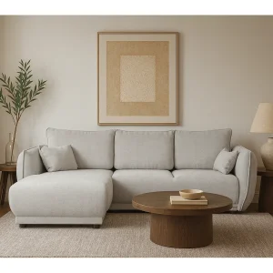 Hoekbank links Loren met slaapfunctie 250x150x90 cm – Stof Raven 6 lichtgrijs