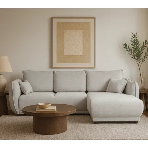 Hoekbank rechts Loren met slaapfunctie 250x150x90 cm – Stof Raven 6 lichtgrijs Hoekbank rechts Loren met slaapfunctie 250x150x90 cm – Stof Raven 6 lichtgrijs