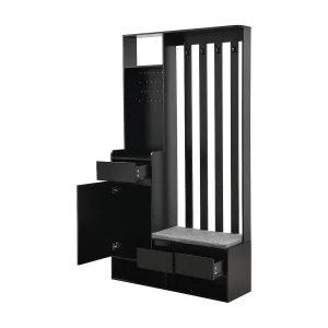 Halmeubelset 100x35x180 met lades en opbergkasten. Gemaakt van zwart MDF, geschikt voor woonkamer en hal. Halmeubelset 100x35x180 met lades en opbergkasten. Gemaakt van zwart MDF, geschikt voor woonkamer en hal.