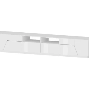 Dmora Tv-kast Gregorio 43x260x46h cm Wit Hoogglans 3 Planken 2 Laden, 4 Vakjes Made in Italy