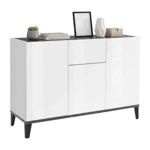 Dmora Dressoir Giorgio 40x120x82 cm Wit Glans 2 Planken, 1 Lade, 3 Deuren Made in Italy Dmora Dressoir Giorgio 40x120x82 cm Wit Glans 2 Planken, 1 Lade, 3 Deuren Made in Italy