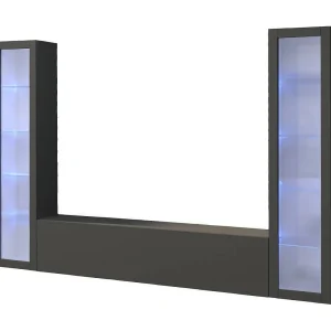 Dmora Wandmeubel Gino 30x260x180h cm Zwart Antraciet 9 Planken, Draaideur en Klapdeur, 3 Deuren Made in Italy Dmora Wandmeubel Gino 30x260x180h cm Zwart Antraciet 9 Planken, Draaideur en Klapdeur, 3 Deuren Made in Italy