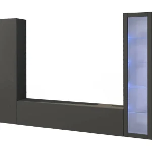 Dmora Wandmeubel Girolamo Zwart Antraciet, 30x260x180cm, 9 Planken, Draaideuren, Klapdeuren, 3 Deuren, Made in Italy