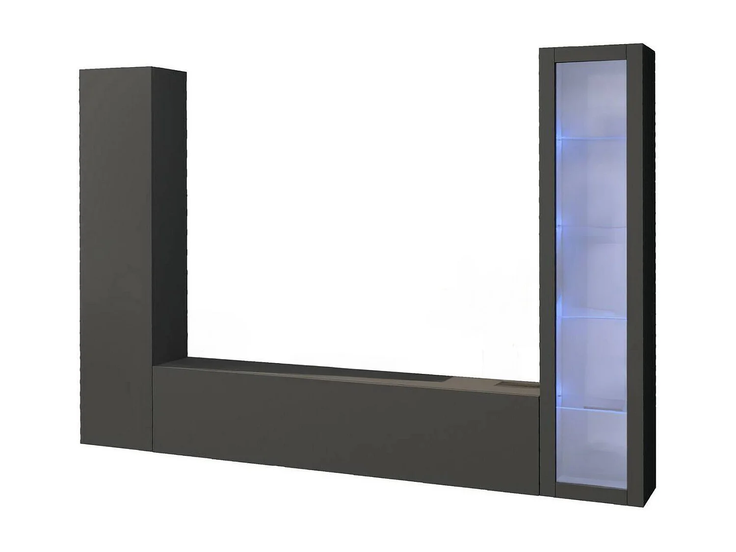 Dmora Wandmeubel Girolamo Zwart Antraciet, 30x260x180cm, 9 Planken, Draaideuren, Klapdeuren, 3 Deuren, Made in Italy