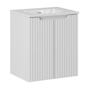 Hangend badkamermeubelset VANO wit 50cm: onderkast met groefdeurtjes + ingebouwde witte wastafel Hangend badkamermeubelset VANO wit 50cm: onderkast met groefdeurtjes + ingebouwde witte wastafel